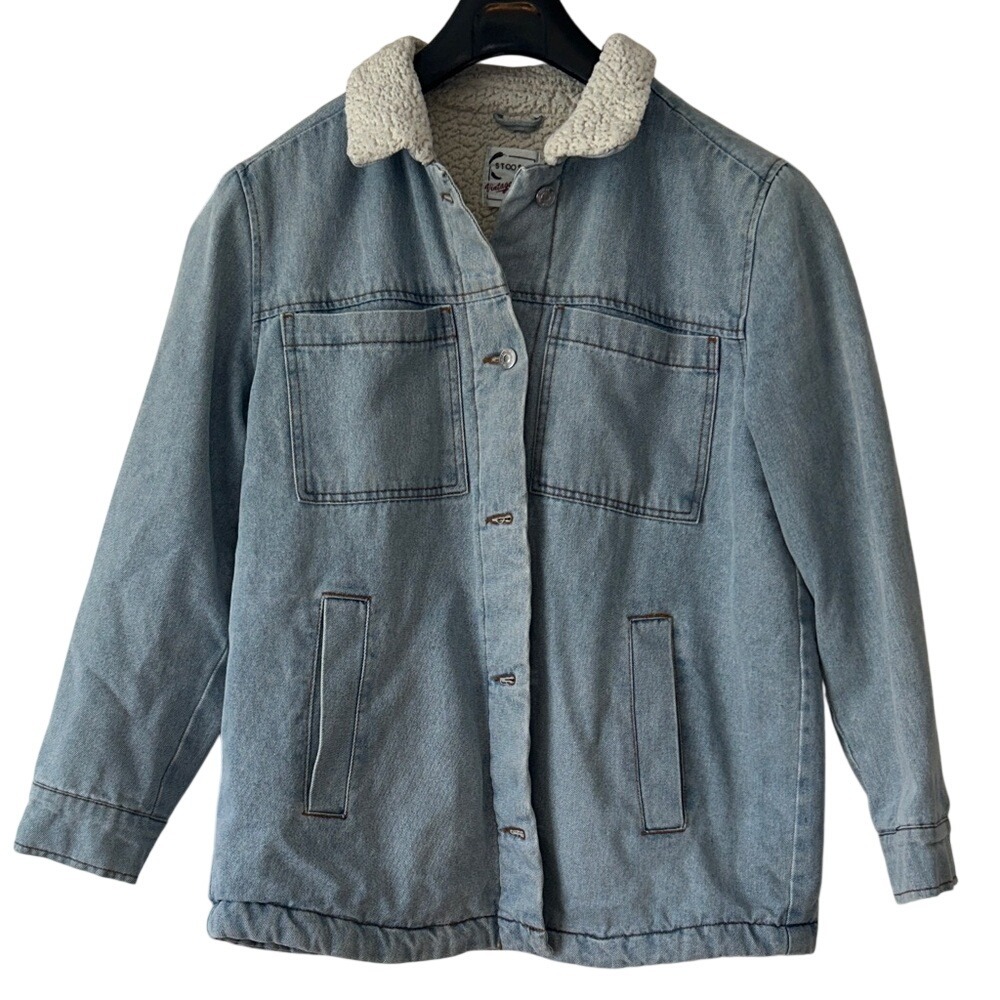 Stoosh Vintage‎ Denim Sherpa Collar Jacket Barn Chore light blue